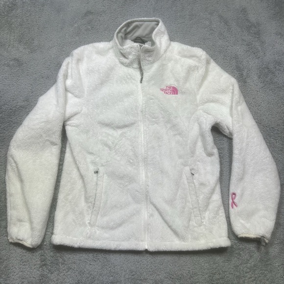 The North Face Jackets & Blazers - The North Face Osito Jacket Womens M White Pink Ribbon Breast Cancer Fleece FZip